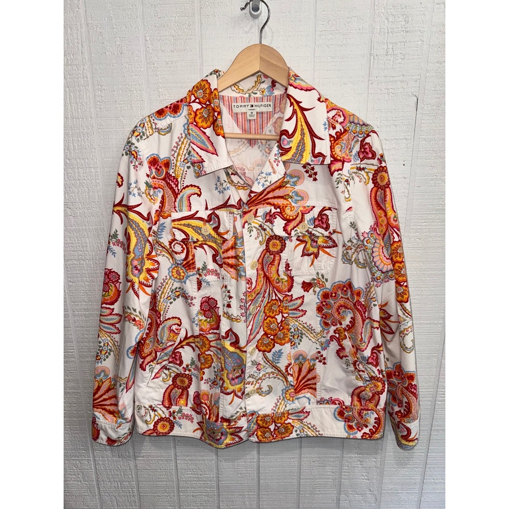 Tommy Hilfiger Jacket Women Multicolor Paisley Floral Cotton Trucker 1X - Picture 1 of 5